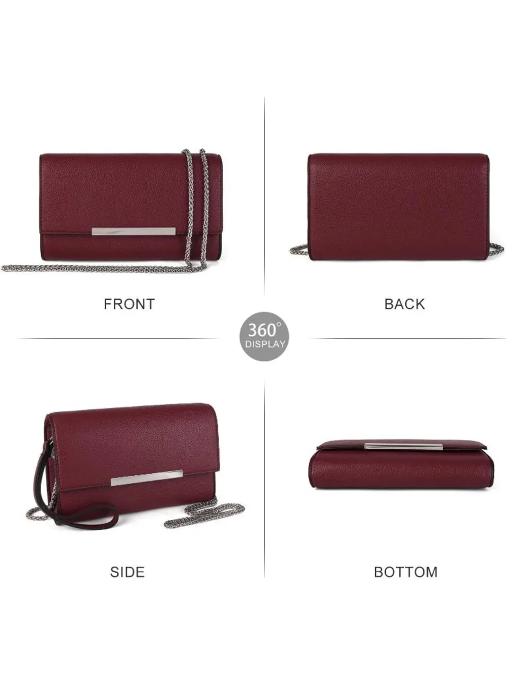 Women’s Burgundy Clutch Purses Wristlet Vegan Leather Formal Evening Bag
